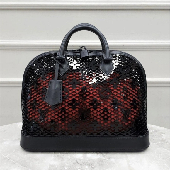 LOUIS VUITTON Patent Calfskin Laced Monogram Alma PM Black LIMITED & RARE - Picture 1 of 16